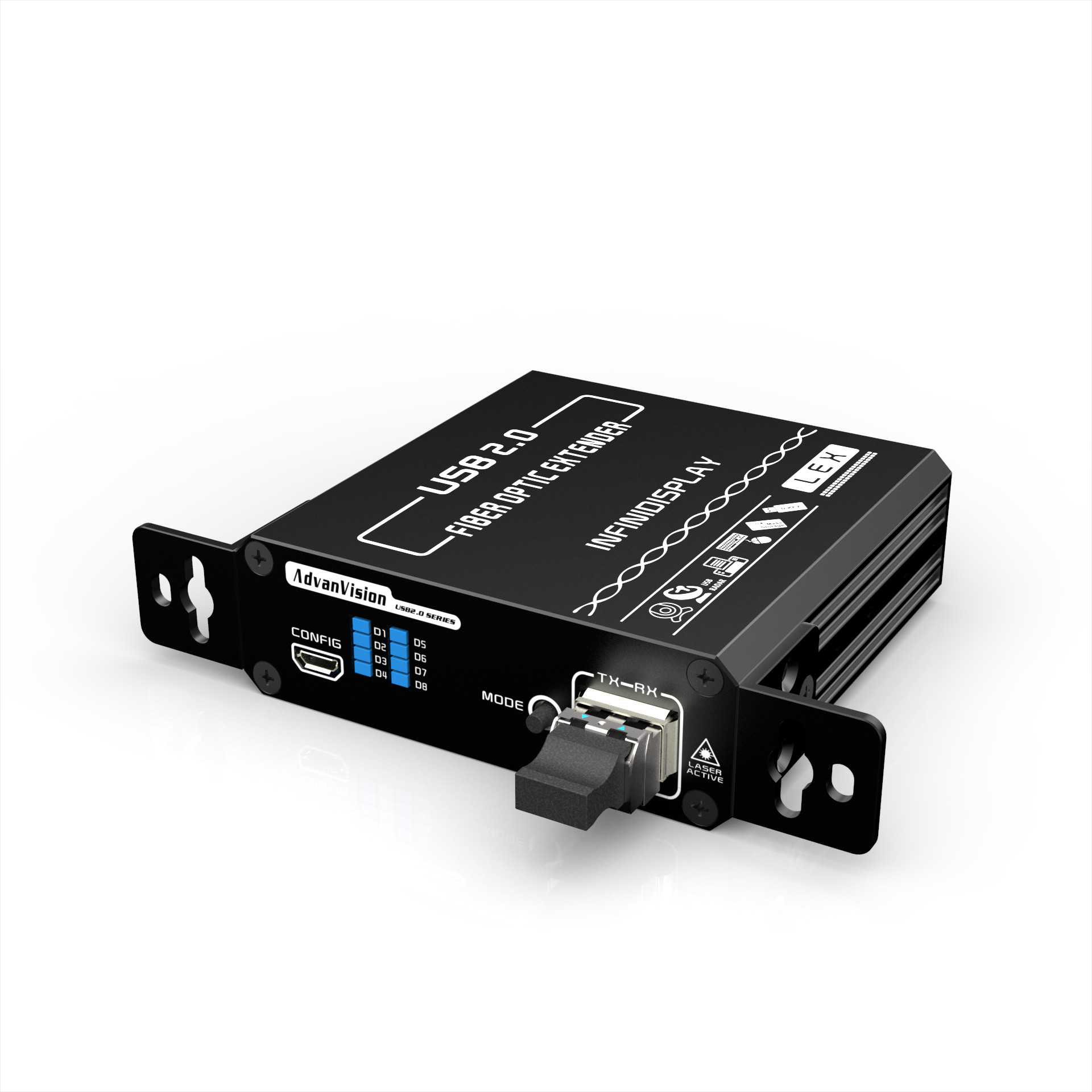 商业级四端口USB2.0光纤延长器(分布式，多模双纤550米)